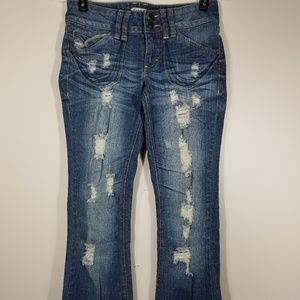 Indigo Rein Flare Distressed Blue Jeans Size 3